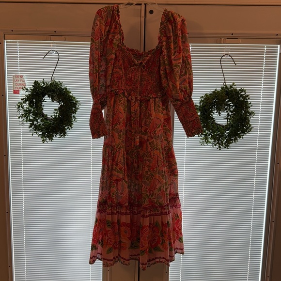 Farm Rio Anthropologie Pink Macaw Flight Smocked Midi Dress - Picture 4 of 13